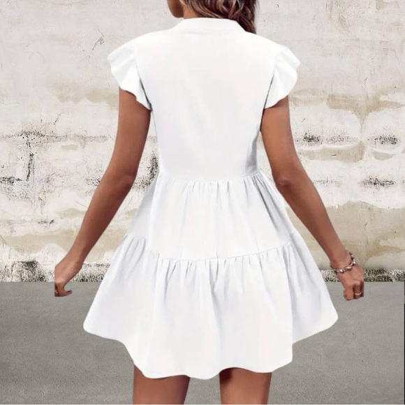 Ruffle Sleeves V-Neck White Dress, Size Small. NWOT - Picture 2 of 3